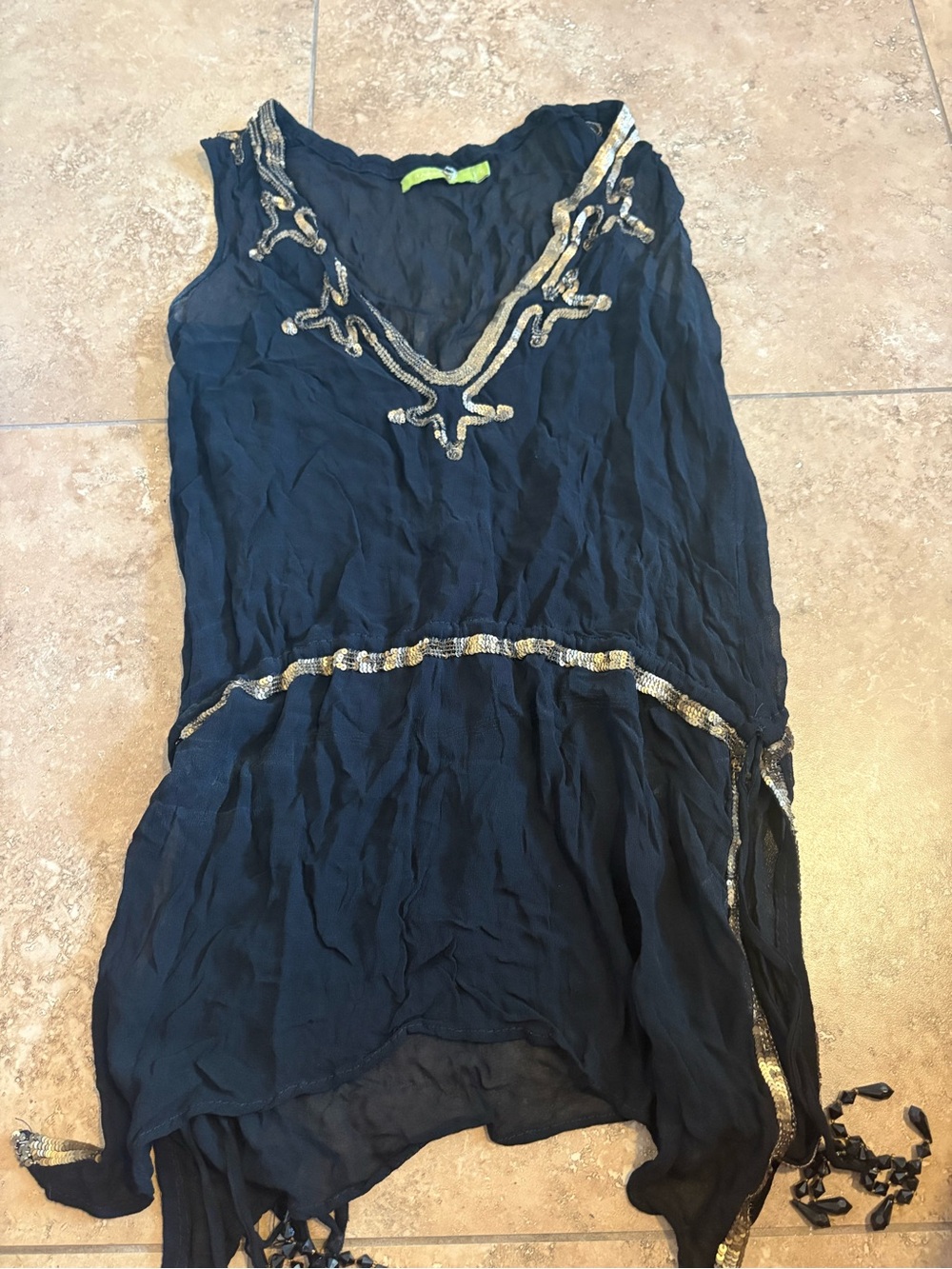 Rhapsody Navy Blue Tank Top with Gold Trim